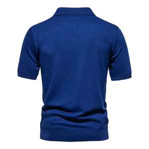 Camiseta de manga corta de Color sólido Retro para hombre, camiseta de polo informal a la moda, Camiseta de punto bordada transpirable - Product Image 2
