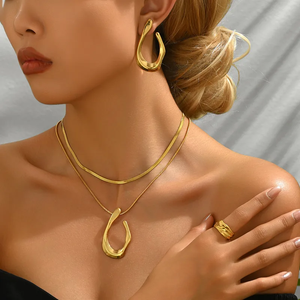 Trendy Style Geometric <b>Necklace</b> <b>and</b> <b>Earring</b> <b>Set</b> Stainless Steel Gold for Women Casual Minimalist Fashion Jewelry <b>Sets</b> - Product Image 2