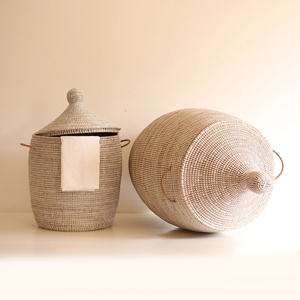 Natural Seagrass Handwoven Natural Seagrass Floor <b>Basket</b> <b>with</b> <b>Lid</b> Storge Seagrass bin for Home Decoration by Viet Fargimex - Product Image 1