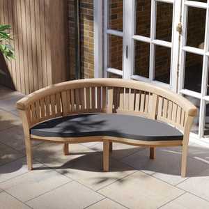 Modern Teak Wood Outdoor <b>Garden</b> Dining Set Round Patio <b>Table</b> Curved <b>Bench</b> and Chair Hotel Cafe Furniture - Product Image 2