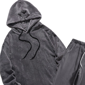 Conjunto Deportivo de Sudadera con Capucha y Pantalones Jogger Ajustados de Felpa, Estilo Vintage, Color Gris Oscuro Lavado al Ácido, para Hombre, Ropa de Calle Cómoda - Product Image 6