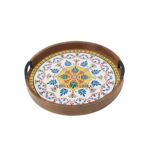 Color negro y gris Patrón de bloques únicos Diseñador Esmalte Acabado Rectángulo Forma Bandeja de madera para servir Accesorios de utensilios de cocina - Product Image 5