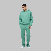 Ensemble de survêtement décontracté 100% coton, pantalon à effet délavé et sweat à capuche zippé, logo personnalisé, survêtement d'hiver surdimensionné pour homme