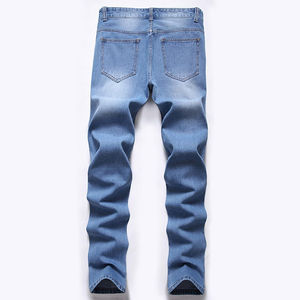 Pantalons en denim de coton de haute qualité en gros, style streetwear, coupe slim, coupe droite, effet moustache, lavage clair, décontracté, respirant, jeans pour hommes - Product Image 2