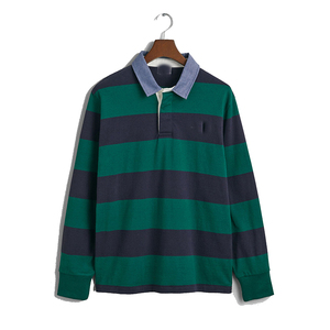 Polo de manga larga personalizado de alta calidad, cuello a rayas de Rugby a la moda transpirable para hombres, camisetas de Rugby con estampado Digital teñido liso - Product Image 5
