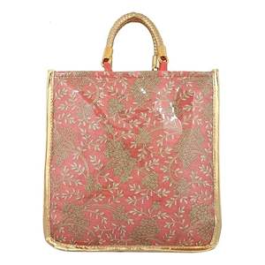 Sac à main de style oreiller en polyester laminé à motifs floraux pour femmes avec fermeture à glissière brodée et deux poignées - Product Image 1