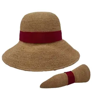 High Quality Fashion Summer Beach Wide Brim Crochet Raffia Straw Hat For Women