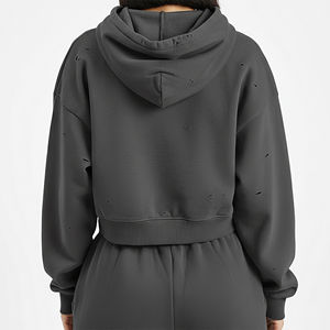 เสื้อฮู้ดสตรีทแวร์สไตล์เกาหลีแบบย้อมสีเอซิดฟอกสีซีดแบบสั่งทำพิเศษสำหรับผู้ชาย ผ้าคอตตอนหนานุ่ม ตกแต่งด้วยป้ายที่ปกเสื้อ - Product Image 2