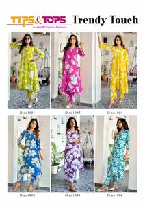 Exclusif rayonne coton imprimé A-ligne col motif poche Co-Ord ensemble indien pakistanais tenue décontracté pour les fêtes d'été en gros - Product Image 6