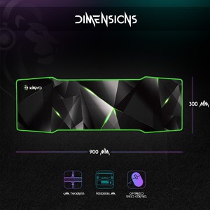 แผ่นรองเมาส์สำหรับเกมเมอร์มือซ้ายและมือขวา 900x300 มม. ขอบสีเขียว รูปทรงสมมาตรแบบขยาย ฐานยาง - Product Image 2
