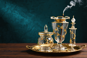 Mabkhara de Vidrio Egipcio Soplado a Mano, Quemador de Incienso Aromático Árabe, Detalle de Vid Dorado, Base con Borde Ondulado, Decoración para el Hogar, Regalo - Product Image 5