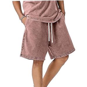 Pantalones cortos de gimnasio de algodón 100% para hombre al por mayor, ropa de calle Vintage con lavado ácido desteñido al sol, logotipo personalizado, tejido transpirable - Product Image 3