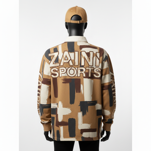 T-shirt de rugby pour homme en coton et polyester de qualité supérieure 240 GSM, tissu doux et respirant, imprimé aux tons terre, logo par transfert thermique, évacuation de l'humidité - Product Image 2