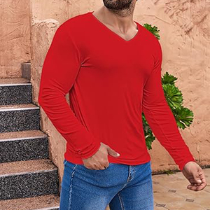 เสื้อยืดผ้าคอตตอนรัดคอวีของผู้ชาย OEM ดีไซน์เรียบง่ายออกแบบได้ตามต้องการราคา - Product Image 4