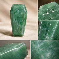 Figura Decorativa Gótica de Cristal Natural Tallada a Mano con Cruz y Murciélago, para Colección de Halloween y Regalos