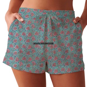 Shorts pour femmes, taille haute, 100% coton, imprimé floral, shorts mignons, élastiques, décontractés, shorts de maison, shorts tendance pour femmes - Product Image 3