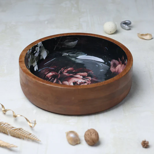 <b>Enamel</b> Printed Solid Wood <b>Bowl</b> Customized Logo Printed Premium Design Wooden <b>Bowl</b> for Serving Salad <b>Bowl</b> - Product Image 1