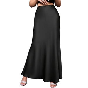 Falda larga de satén elegante en color sólido con decoración fruncida Diseño de cola de pez de estilo suave e informal - Product Image 1