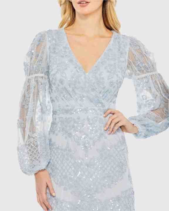 sky blue beaded long  drees for the  v - neck Custom Casual Chiffon Sexy Party Skinny Long-Sleeved Dress Short Skirts Women