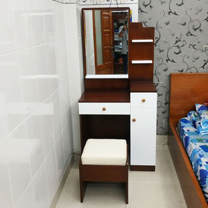 BTD68039 Reddish-Brown Rubberwood Dressing <b>Table</b> Set Modern European French Design Solid Wood MDF with <b>Mirror</b> Metal Features - Product Image 4