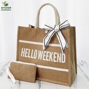 Bolsa de compras plegable con cremallera hecha de yute y algodón, bolsas de compras personalizables para mercados y centros comerciales - Product Image 1