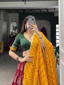 Elegante Multi-Patrón Digital Impreso Lehenga Set Hecho a mano Tradicional India Nupcial Ropa festiva para fiestas de invierno Exclusivo - Product Image 4