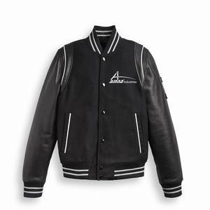 Vestes de Baseball personnalisées à col montant pour hommes, Top tendance, couleur noire, avec manches en cuir - Product Image 1
