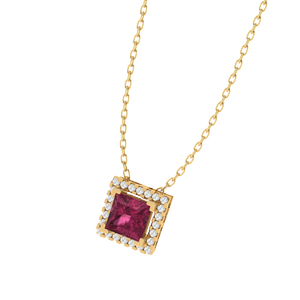 Chaîne plaquée or de 18 pouces avec pendentif en pierre précieuse tourmaline taille princesse, produit en argent sterling fin - Product Image 1