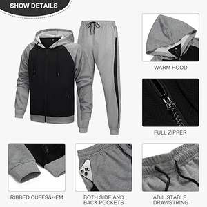Men's <b>Hooded</b> Athletic Tracksuit Sweatsuit Long Sleeve Full-<b>Zip</b> Jogging Sweatpants 2 Piece sportswear - Product Image 3