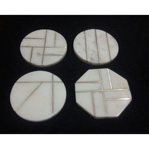 Sous-verres en marbre avec incrustation en laiton Sous-verres à motif de marbre Sous-verres en pierre absorbante chez Star Crafts India - Product Image 4