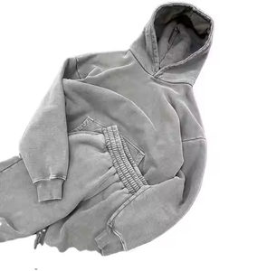 Wholesale Custom Cotton Sweat Suit Heavyweight French Terry <b>Plain</b> <b>Tracksuit</b> Thick Acid Wash Sweat Set with Screen Print Logo - Product Image 6