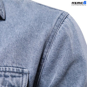 Chaqueta vaquera de algodón 100% de alta calidad para hombre, diseño largo sin cuello de Color sólido con bolsillos, estilo informal para primavera e invierno - Product Image 4