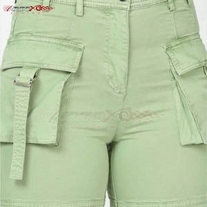Shorts cargo tendance pour femmes, taille haute, respirants, en toile, avec braguette à boutons réglables, 100% coton, haute qualité - Product Image 5