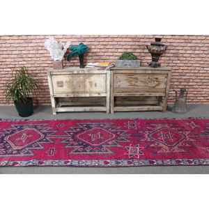 Turkish Rug, <b>Runner</b> 2.9x10.7 ft Rug, Herki <b>Red</b> Ikat Rug - Product Image 2