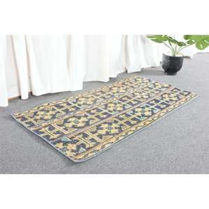 Alfombra turca amarilla Vintage de 1,9x3,6 pies, detalles azules, decoración Bohemia clásica, diseño de retazos, Material de lana, respaldo de látex para adolescentes - Product Image 3