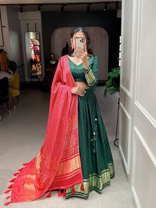 Gaji Silk Lehenga Choli avec Bandhej-Patola Dupatta Stitched Ghaghara Festival Choli pour femmes et filles Party Wear - Product Image 6