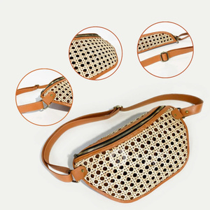 Nusantara fait à la main Willie rotin poignet sac toile doublé tissé bandoulière fourre-tout fermeture éclair plage dame plage fermeture éclair sac sangle doublure - Product Image 3