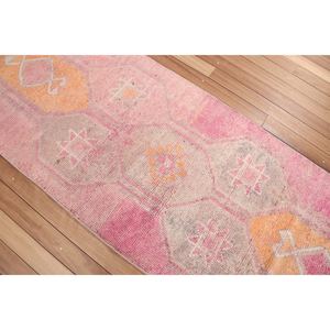 Alfombra Turca de 3x10.2 pies, Alfombra Pequeña Vintage, Alfombra Geométrica Rosa - Product Image 2