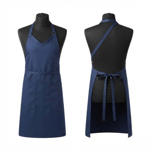 Tablier de chef en toile mélange polyester/coton de qualité supérieure 200 GSM bleu marine avec panneau de taille réglable, bretelles croisées au dos et demi-manches - Product Image 1
