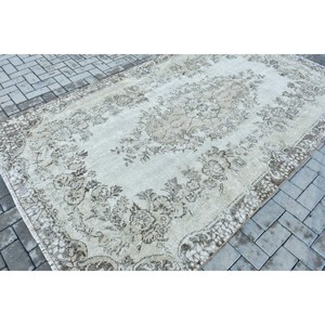 พรมตุรกีโบราณ ขนาด 5.6x9.5 ฟุต พรมลายตารางสีเทา ทำจากขนสัตว์ - Product Image 2