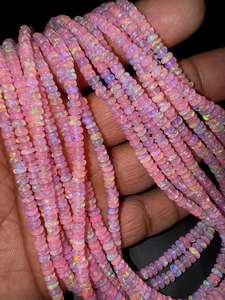 High Quality Natural Ethiopian <b>Pink</b> Opal Smooth Rondelle Beads Handcrafted TASBIYA GEMS Third Party Certified <b>Necklace</b> Ready - Product Image 3