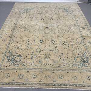 พรมวินเทจขนาดใหญ่พิเศษ 9.6x12.7 ฟุต พรมตุรกี พรมขนสัตว์ลายดอกไม้สีเบจฟ้า - Product Image 1