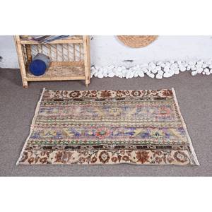 Alfombra de Tapicería Tradicional Vintage Beige con Diseño de Patchwork, 2,9 x 3,1 pies, Hecha a Mano, Rectangular, de Lana Ecológica, Pelo Medio, Alta Calidad - Product Image 2