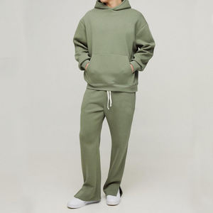 Ensemble de survêtement de sport pour homme, vêtements de sport performants, à capuche, coupe régulière, respirant, coupe-vent, uni, 100% coton, vêtements d'automne - Product Image 1