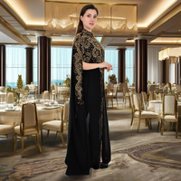 Kaftan Abaya en Georgette Brodé Sans Couture Longueur Ras du Sol pour Femme, Robe Islamique Modeste pour Occasions Spéciales et Soirées, Grandes Tailles pour Adultes