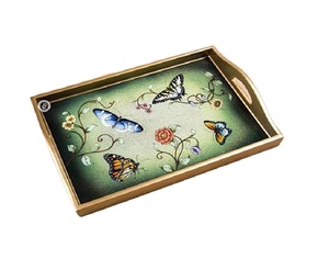 Bandeja de servicio rectangular de madera de lujo con hermoso diseño impreso de esmalte para servir comida en la cocina del hogar USO DE LA India - Product Image 2