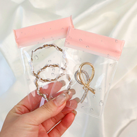 Sac auto-adhésif en EVA rose, transparent, refermable, en polyéthylène pour l'emballage de bijoux, bagues, boucles d'oreilles, colliers, bracelets et accessoires