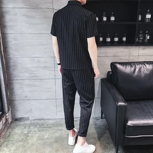 2024 tendencia básica camiseta a rayas conjuntos de pantalones para hombres estético negro algodón estampado cintura alta suelta ajuste verano sudadera pana - Product Image 5