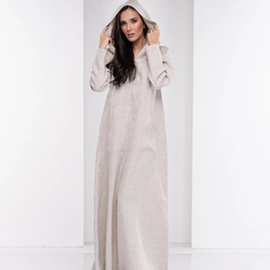 ชุดเดรสผ้าลินินสไตล์โบฮีเมียนของผู้หญิงเดรสมีฮู้ดผ้าลินินไซส์ใหญ่พิเศษ - Product Image 1