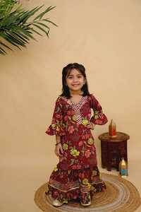 Sharara ชุดแต่งกายสำหรับเด็ก, ผ้าไหมประจำชาติผ้าไหมลาย kurti shalwar kameez อินเดีย - Product Image 2